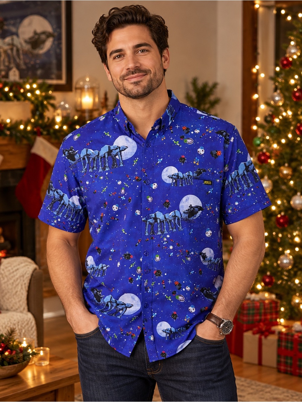 RSVLTS Star Wars Holiday Darth Vader AT-AT KUNUFLEX Shirt Men M NWOT